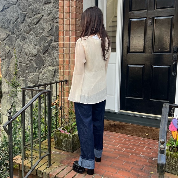 04 Boho Beautiful Pleated lined Top with front Tie - Picture 3 of 4